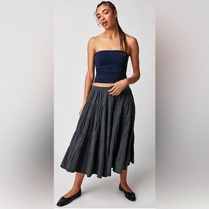 New Free People In Full Swing Midi Black Skirt Size S